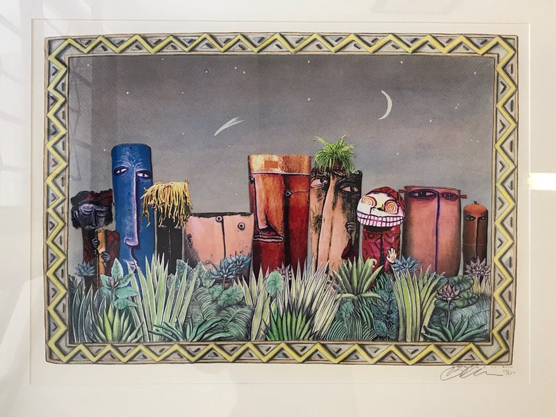 Tiki NIght Sky Artist Campbell XCIV Limited Edition Lithograph Print No. 73/250 gallery