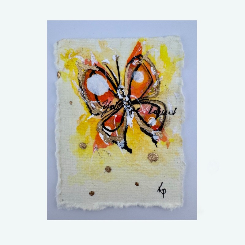 Original ACEO Painting Mixed Media Butterfly Whimsical Handmade Paper Art