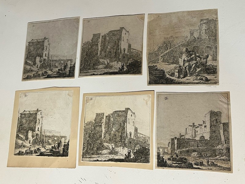Antique Dutch Old Master Etching Prints After Thomas Wijck Harbor Architectural gallery