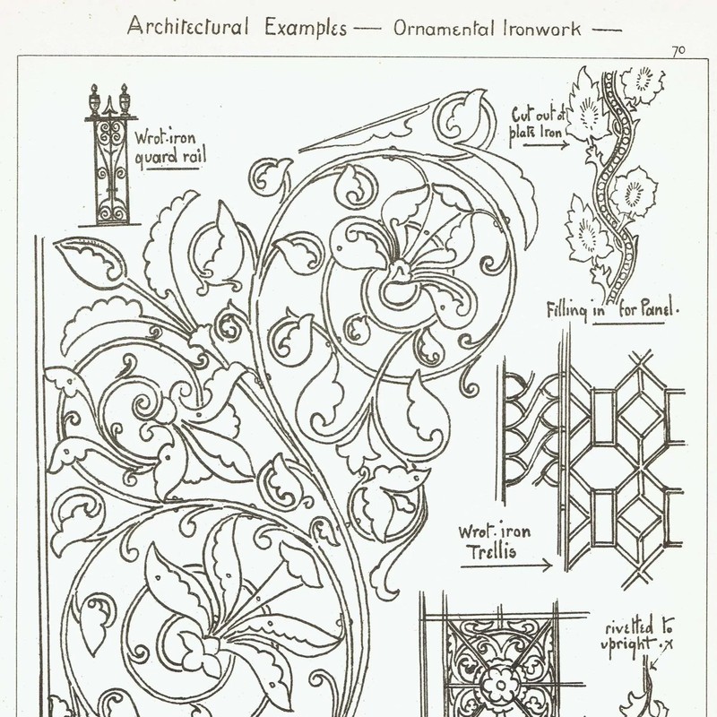 1898 Ornamental Ironwork Architecture Wrought Iron Arabesque 8 x 10.75 in