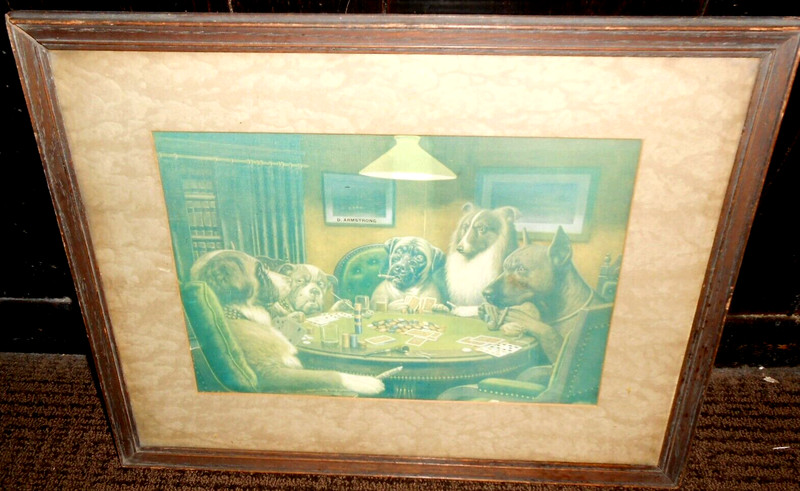 RARE ANTIQUE "A BOLD BLUFF" 1908 BROWN & BIGELOW LITHOGRAPH PRINT.