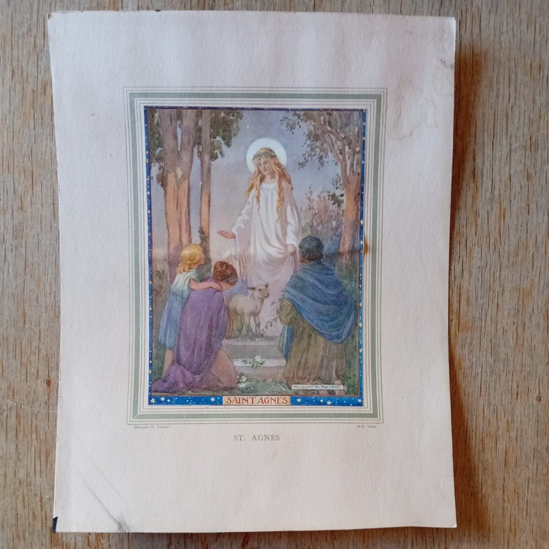 Saint Agnes Margaret W Tarrant Unframed Print 23cm x 29cm Genuine Vintage