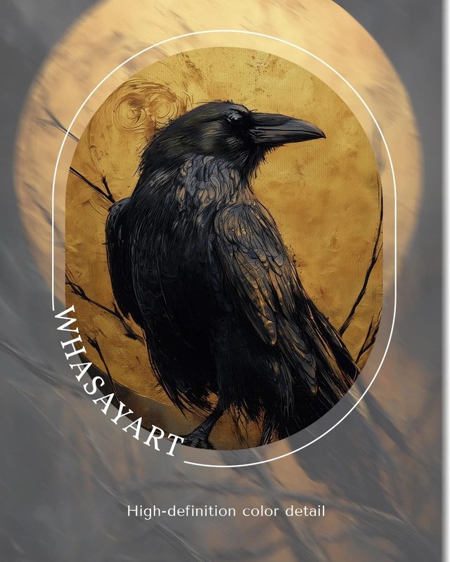 Vintage Gold Framed Raven Wall Art 8x10 Inch Gothic Crow Illustration with Full gallery