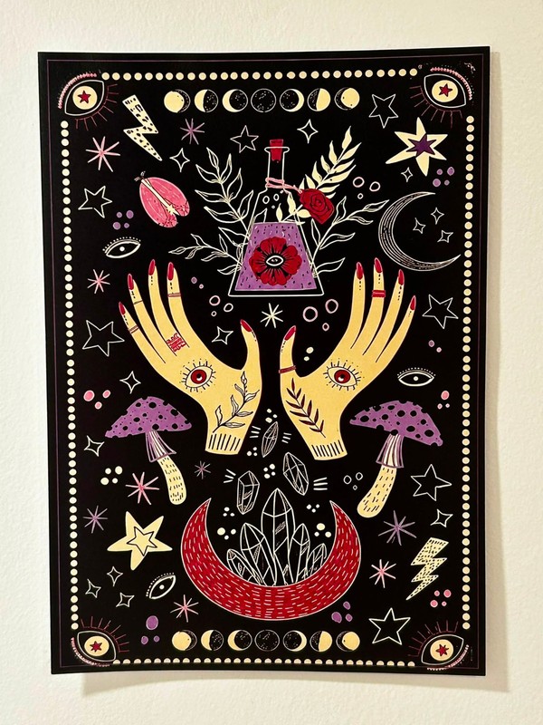 Mystical Witch Hands A4 Art Print | Crystal Moon Tarot Gothic Wall Decor Magic