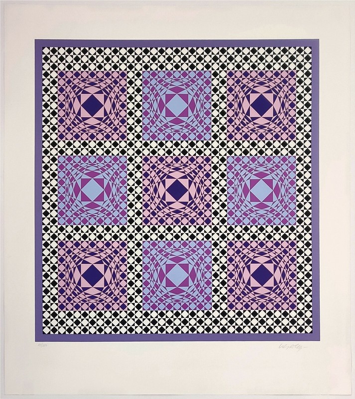 VICTOR VASARELY «JALONS VI» 1986 | HAND SIGNED PRINT | PURPLE | OP ART | GALLART