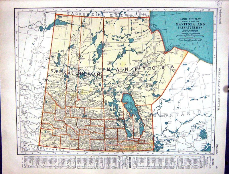 Old Collier Map 1936 Rand Mcnally Manitoba Saskatchewan Canada Albert 20th