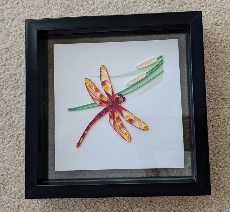 Contemporary Square Framed Quilling Paper Art Of Dragonfly Handcrafted gallery