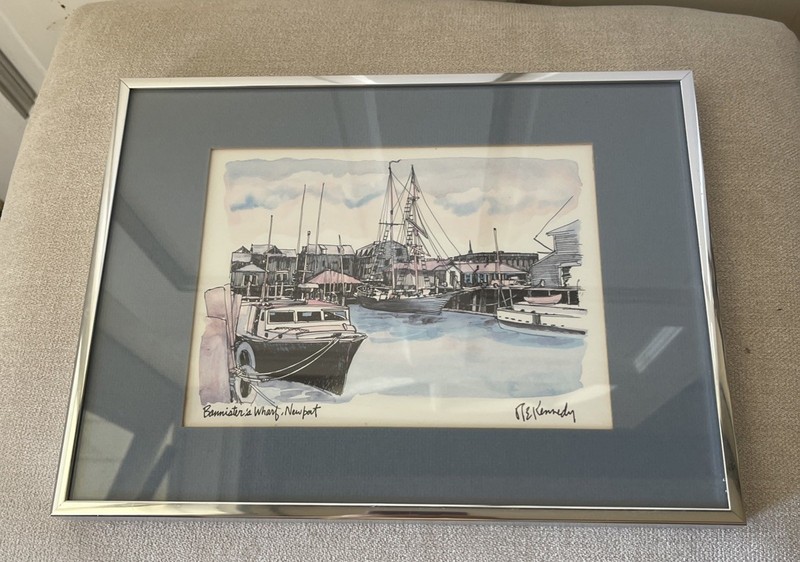 Watercolor Painting Signed R. E. Kennedy Bannister’s Wharf Newport Nautical