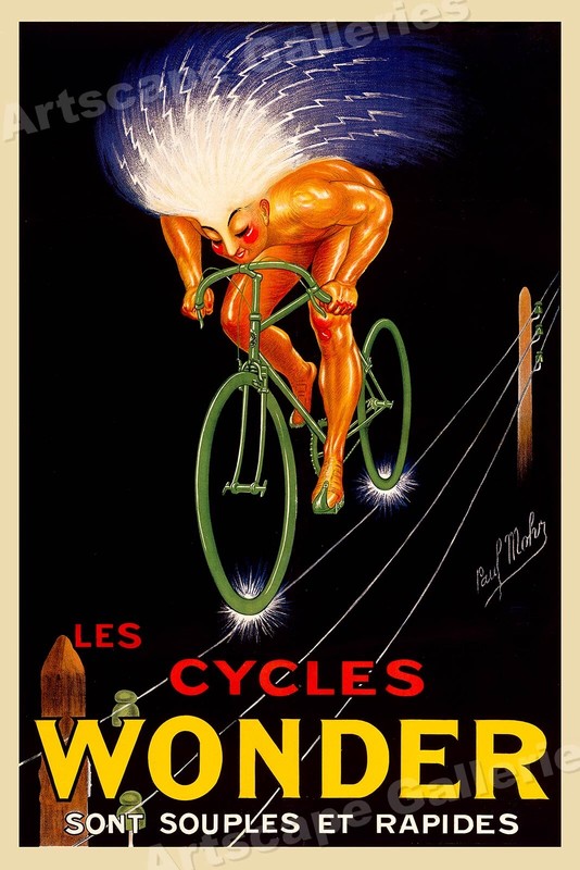 1920s Classic Bicycle Poster – «Les Cycles Wonder» Flexible and Fast – 24×36