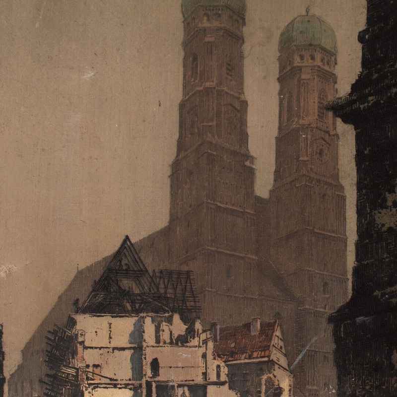 Luigi Kasimir Frauenkirche Historical View Signed Color Etching Circa 1920