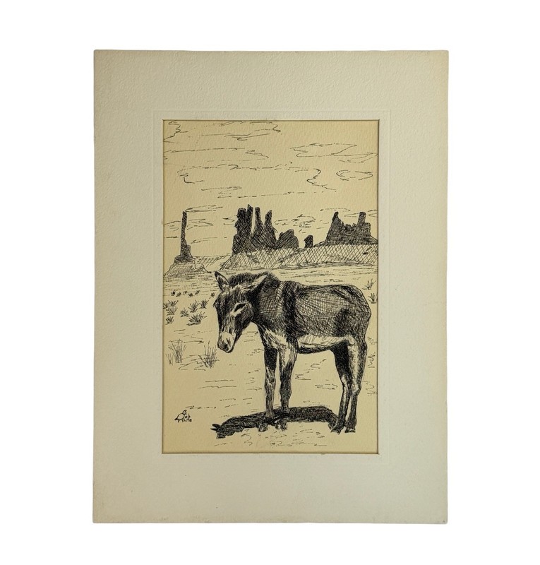 Bob White Original Ink And Pencil Sketch Donkey Desert 9×6 Signed Unframed