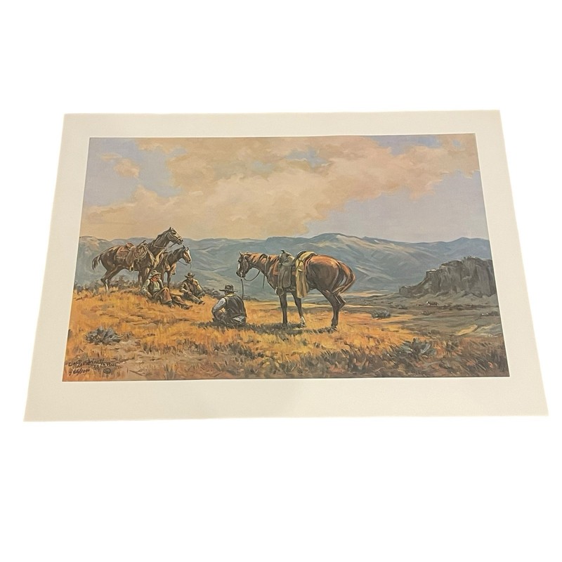 WALT LARUE Art Print Hand Signed Numbered Western Cowboy Mountains 31.5”x22.5”