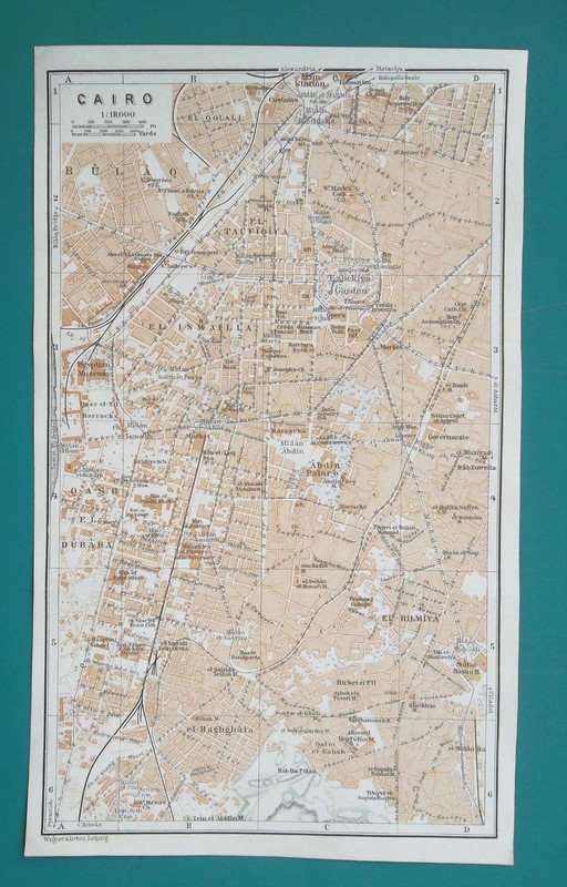 CAIRO City Plan +Environs +Giza Last Map bef WWII Egypt – 1934 BAEDEKER 6×10″