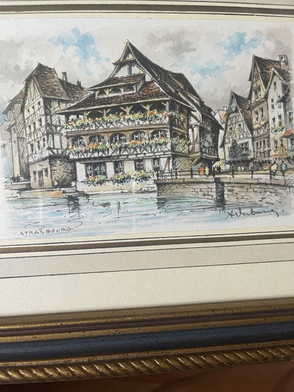 Two framed vintage architectural prints France Strasbourg And Troyes 8.5x10.75” gallery