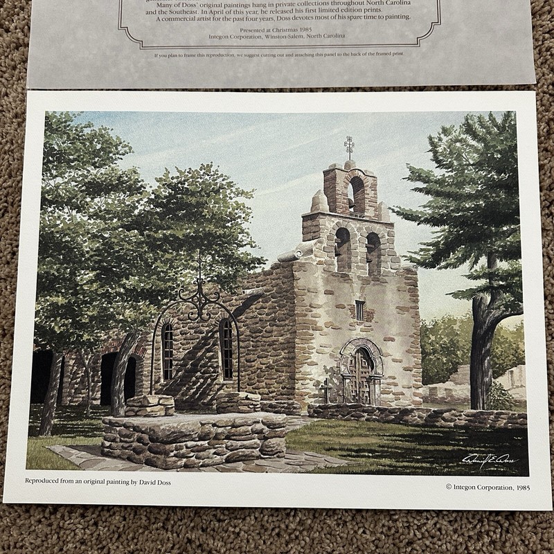 Vtg 1985 Mission San Francisco de La Espada San Antonio Texas TX Painting Print gallery