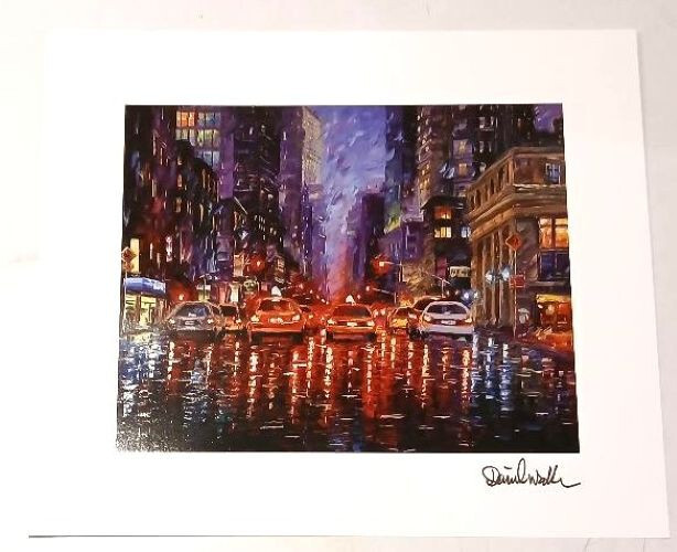 “Rainy Manhattan Night”, color seriolithograph by Daniel Wall, 9¾ x 11⅜ in, 2024