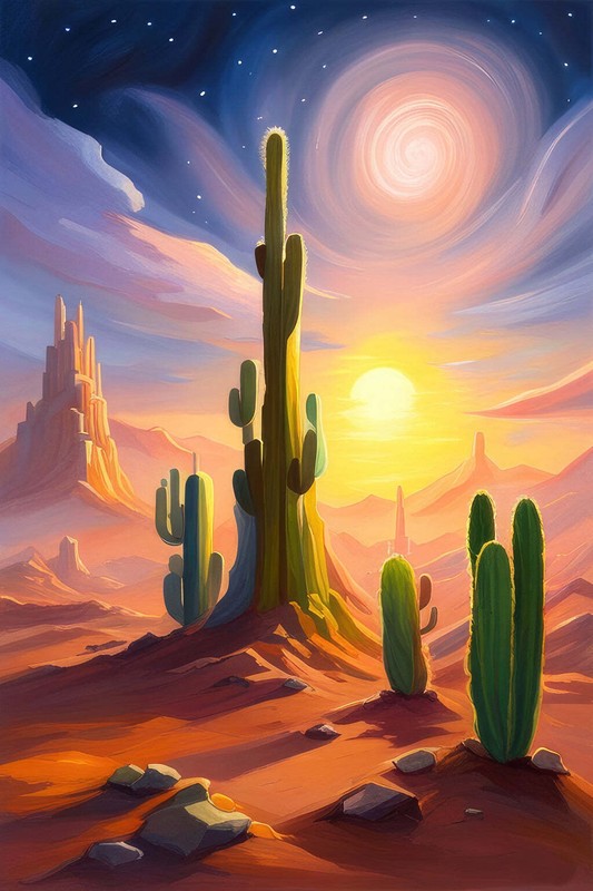 Sunset in The Southwest Digital Illustration III Art Print – 12 x 18 inches