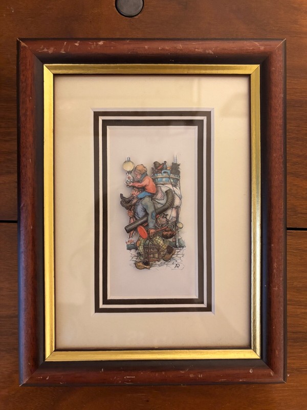 Anton Pieck The Travelers Paper Tole 3D Wood Frame Shadow Box~Matted~Glass Front