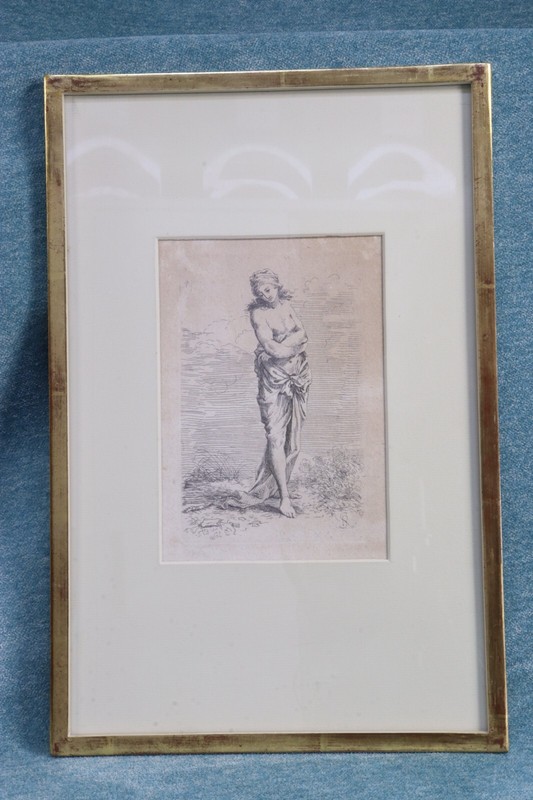 Engraved figure series. Semi-nude woman. Salvator Rosa. Engraving Figures