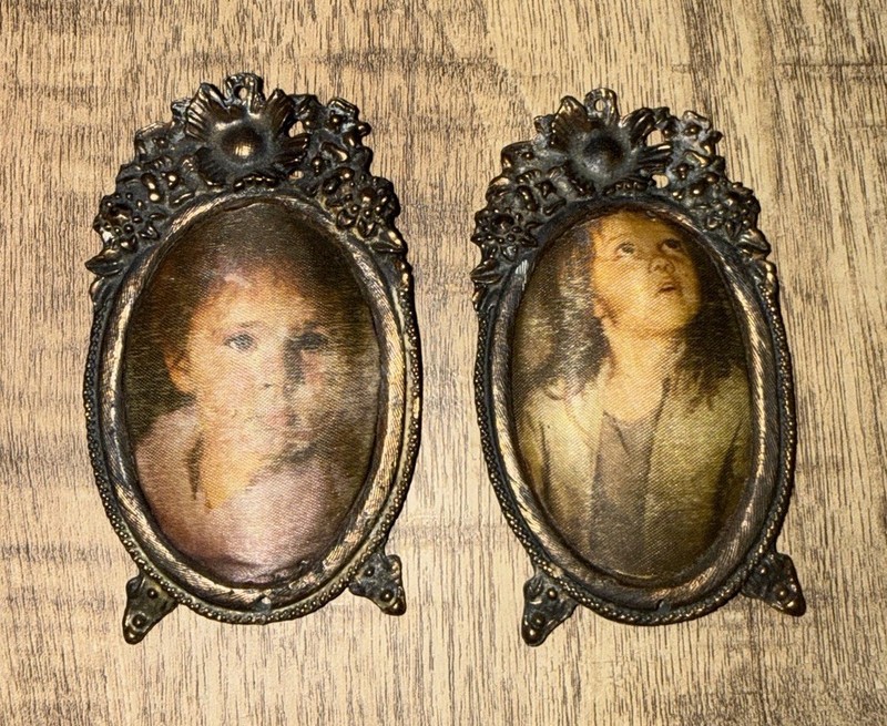 Antique Baroque Metal Pictures Frames Italy Cushioned Child Photos 3 5/8 X 2”