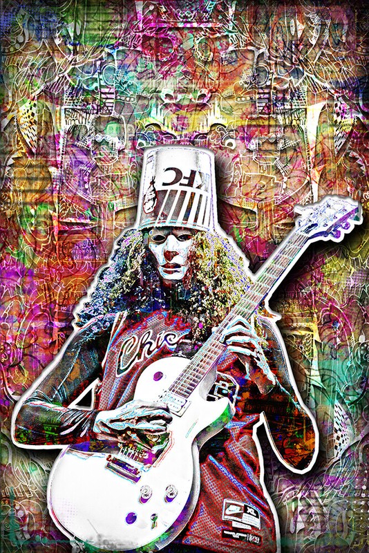 BUCKETHEAD 20x30in Colored Poster, Buckethead Guitar Tribute Print Free Shipping