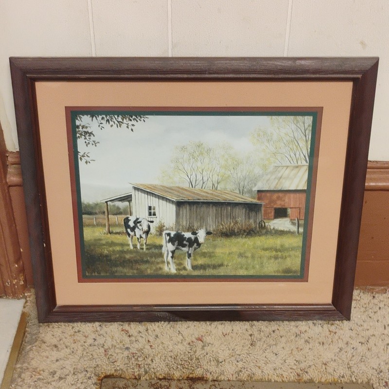 R. Carter Signed Framed Matted Farm Barn & Cows Landscape Paper Print USA