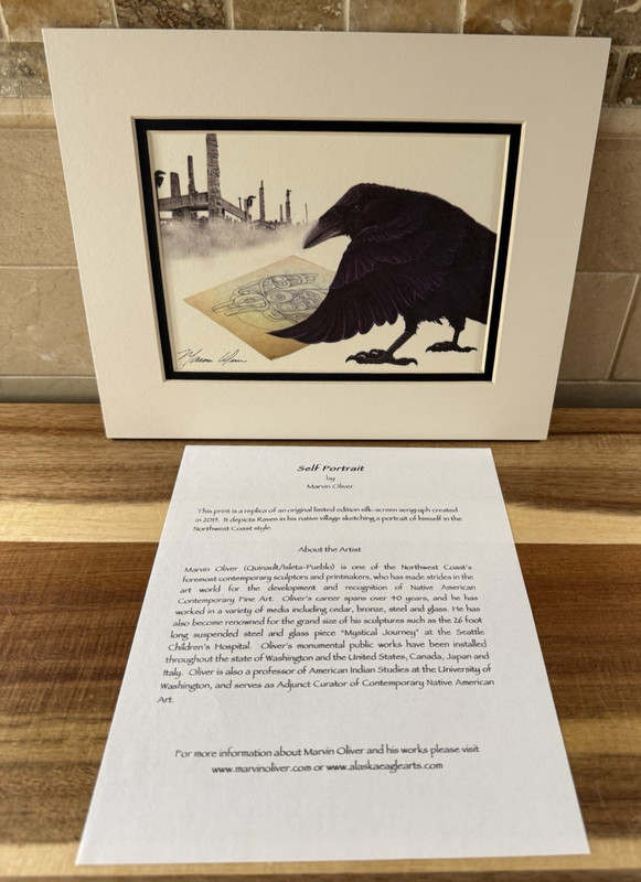 Marvin Oliver Self Portrait Raven Art Print Matted Native Serigraph Replica