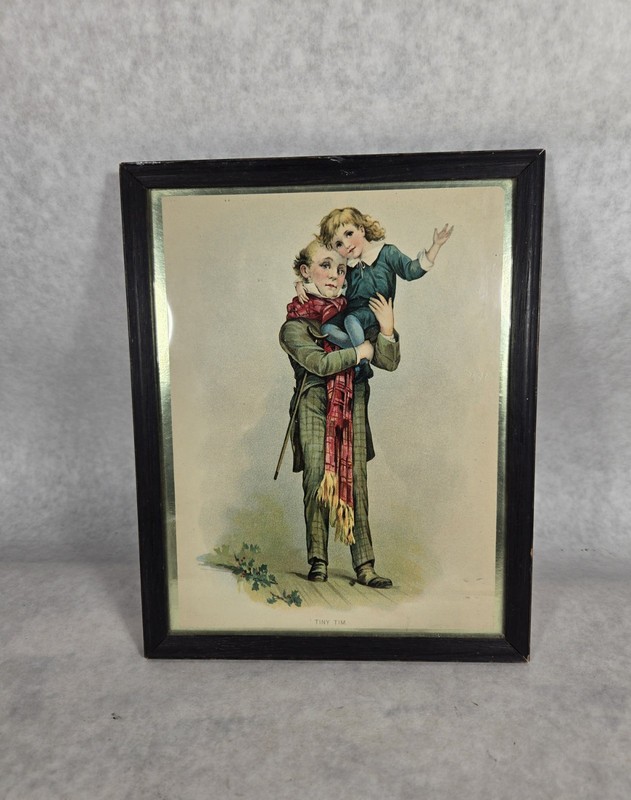 Vintage TINY TIM Bob Cratchit Art Print ? Framed Gold Foil See Photos Estate