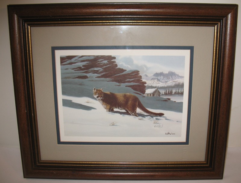 Dan Balke Signed Framed Mountain Lion Print 1991 Matted Art Wildlife Artist
