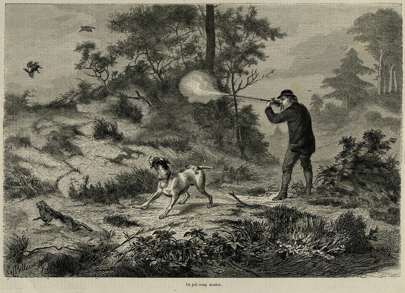 Antique Print-Hunter’s lucky shot with dog, hare and pheasant-Anonymous-ca. 1880