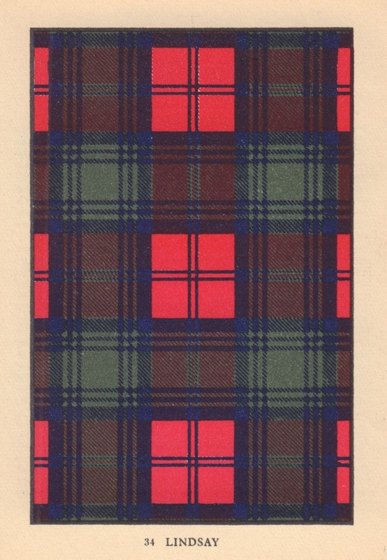 Lindsay. Scottish Clan Tartan. SMALL 8×11.5cm 1937 old vintage print picture