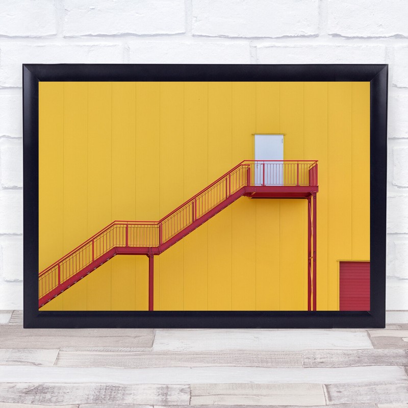 Yellow Red Stairs White Door Facade Building Wall Art Print