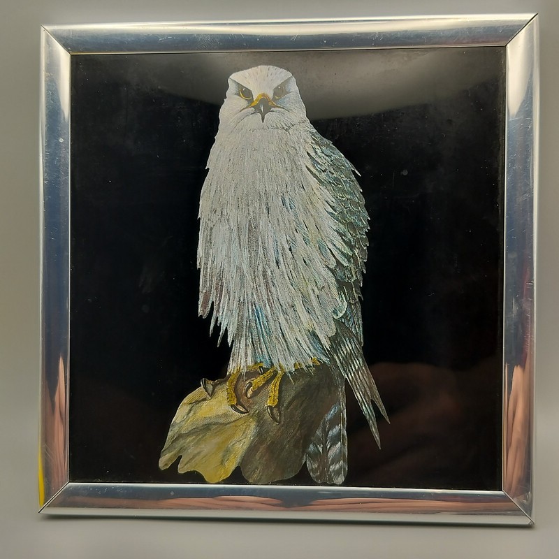 Vintage Eagle Foil Art Kafka Industries 6”x6” Framed Original 80s Made In USA gallery