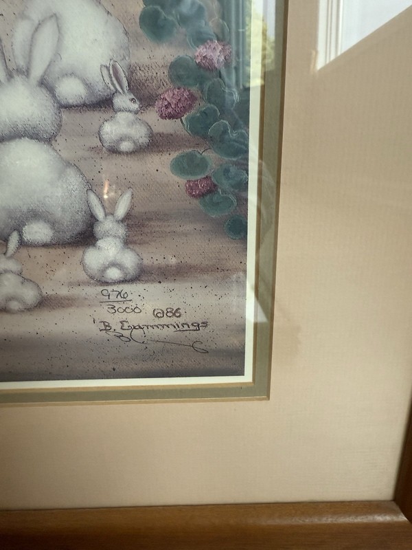 Vintages Set of 2 Framed Folk Art Prints B. Cummings Bunny Hop Geese Goslings gallery
