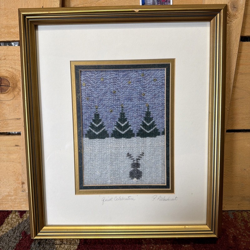 Handmade Needlepoint? Bunny Woodland Matted & Framed 17 1/4 X 12” Signed