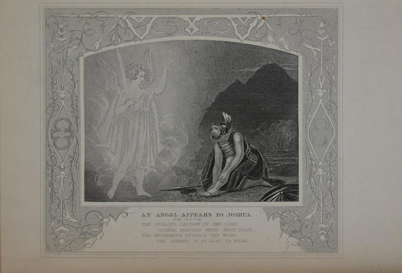 Antique Religious Art The Angel Appears to Joshua 1860 Engraving Original