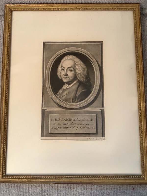 Benjamin Franklin: 1778 Engraving by Johann Haid After Benjamin Wilson Painting