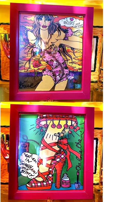 Betsey Johnson Vintage Rose Dress Gingham Shoe Lamp Wall Art Cartoon Babe Girl