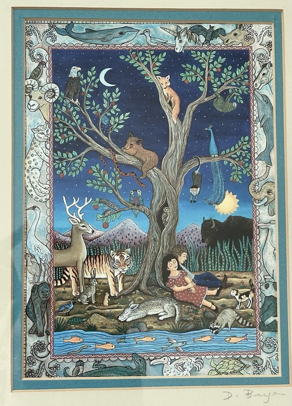 Diana Bryer Tree Of Life Framed Art Southwest Folk Art Santa Fe New Mexico 11×13