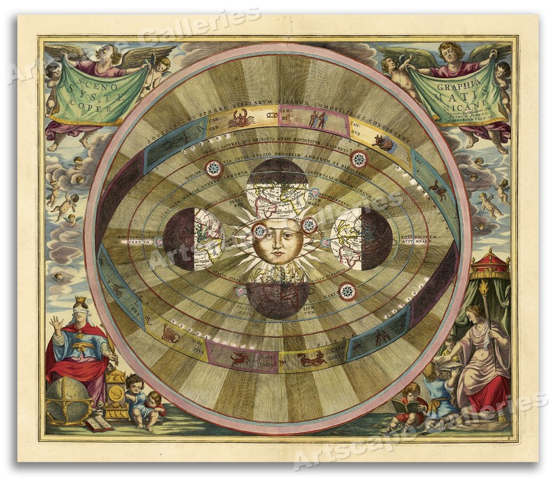 1660 Celestial Map – Harmonia Macrocosmica Plate 5 – 24×28