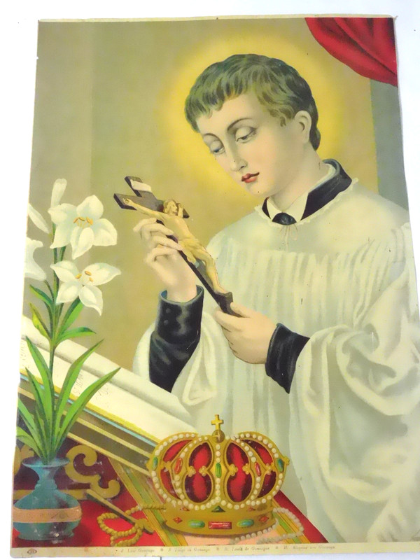 1900’s Chromolithograph Religious Print of St Louis Aloysius Gonzaga 11 x 16″