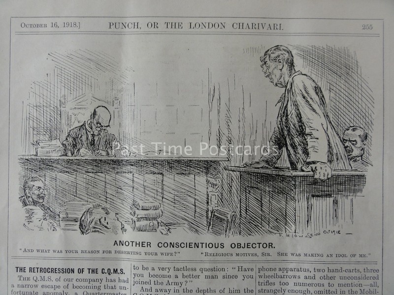 WW1 1918 Oct 16th MAGISTRATES COURT ANOTHER CONSCIENTIOUS OBJECTOR Punch Cartoon
