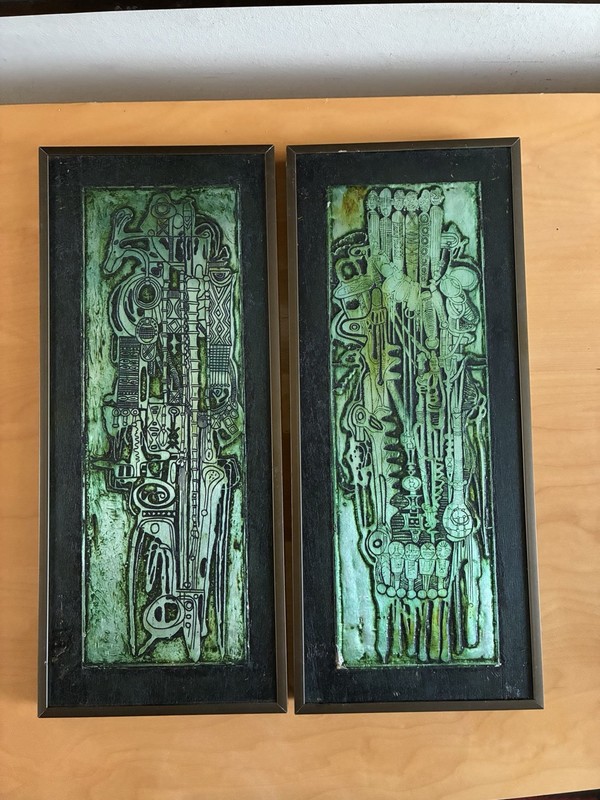 Bruce Onobrakpeya Ekete Kete II 1987 Metal Foil Deep Etching Pair 11/75 Vintage