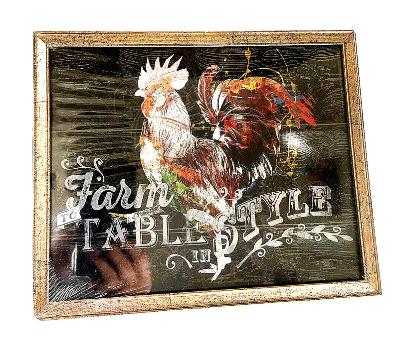 Rooster Folk Art Country Farmhouse Print Metal Frame "Rise & Shine" Set / 3 NIP gallery