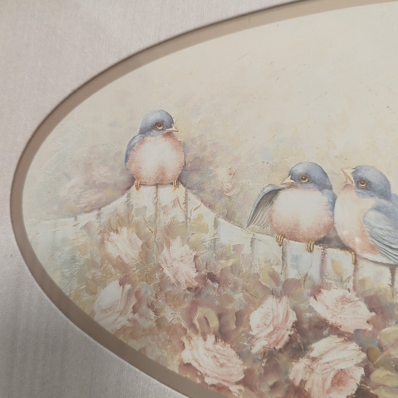 VINTAGE Signed by Margie Morrow 1983 Framed print of birds on a flowering branch gallery