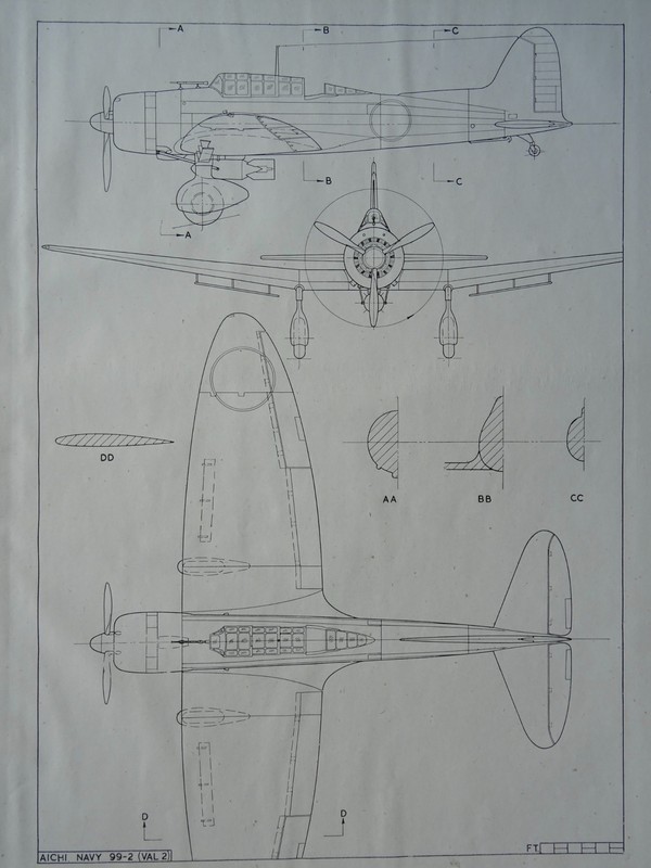 WW2 JAPAN Aircraft AICHE NAVY 99 (VAL) Scale Design Plan c1944