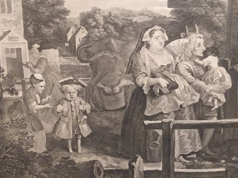 Original 1738 Wm HOGARTH Published, BARON Engraving EVENING - Times of Day 19x24 gallery