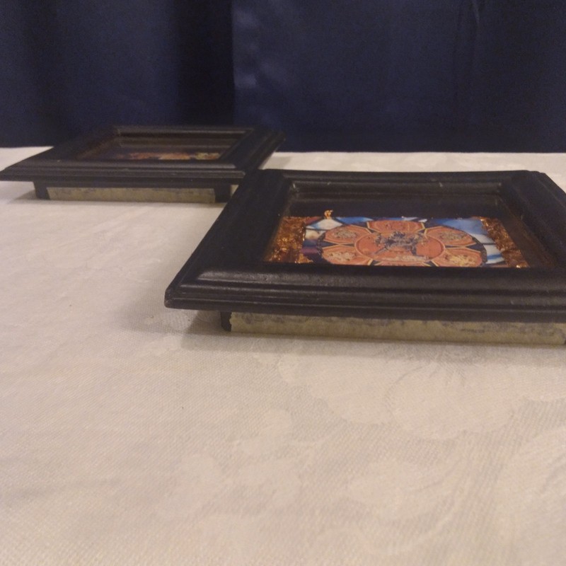 2 Small Buddha Art Pictures In Black Shadow Box Frames 6"x6" Copper Multicolored gallery