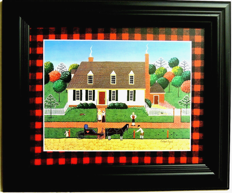 FOLK ART PICTURE PRIMITIVE COUNTRY HOUSE LOVE CARRIAGE FRAMED 8X10