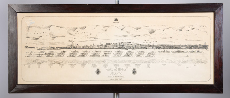 Original 1967 Canada Centennial Naval Assembly Print RARE, Wood Framed 16x38.5"